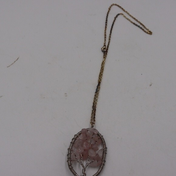 Tree of Life Pink Stone Pendant Necklace Handmade Bohemian Beaded Jewelry - Picture 4 of 4